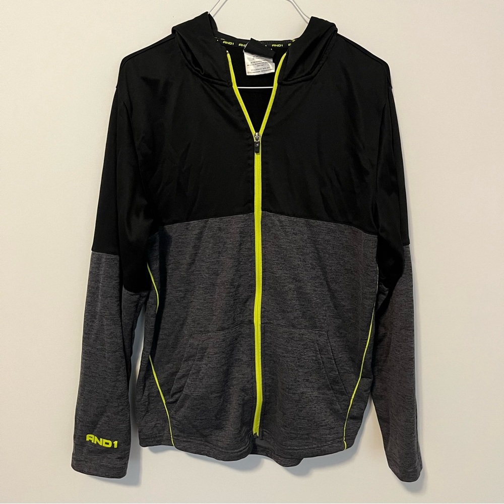 AND1 Black and Gray Hoodie with Yellow Accents